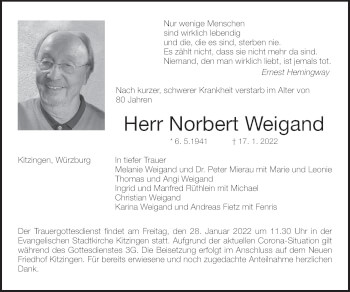 Anzeige von Norbert Weigand von MGO