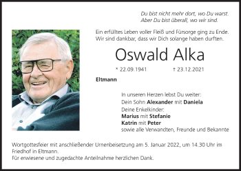 Anzeige von Oswald Alka von MGO