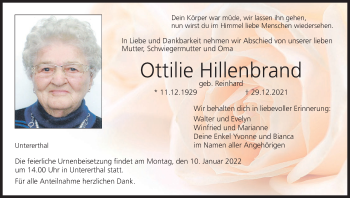 Anzeige von Ottilie Hillenbrand von MGO