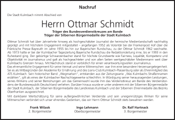 Anzeige von Ottmar Schmidt von MGO