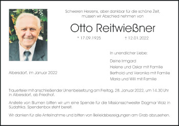 Anzeige von Otto Reitwießner von MGO