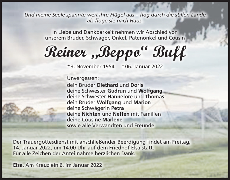  Traueranzeige für Reiner Buff vom 11.01.2022 aus MGO