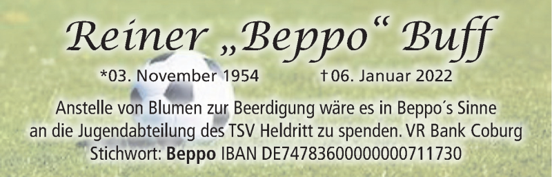  Traueranzeige für Reiner Buff vom 12.01.2022 aus MGO