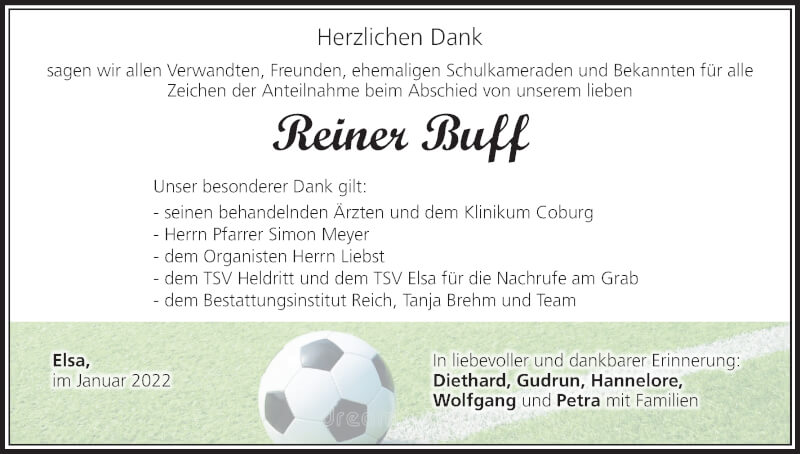  Traueranzeige für Reiner Buff vom 22.01.2022 aus MGO