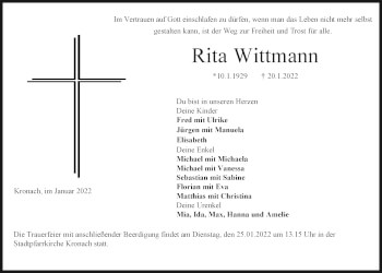 Anzeige von Rita Wittmann von MGO