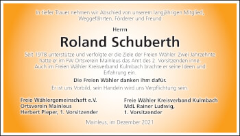 Anzeige von Roland Schuberth von MGO