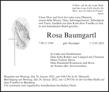 Anzeige von Rosa Baumgartl von MGO