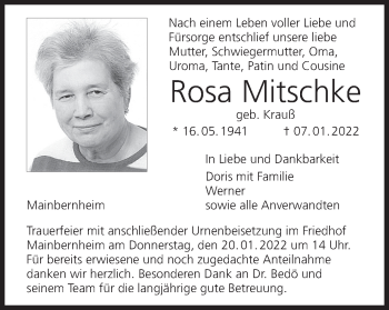 Anzeige von Rosa Mitschke von MGO