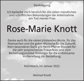 Anzeige von Rose-Marie Knott von MGO
