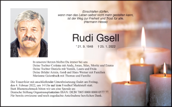 Anzeige von Rudi Gsell von MGO