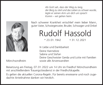 Anzeige von Rudolf Hassold von MGO