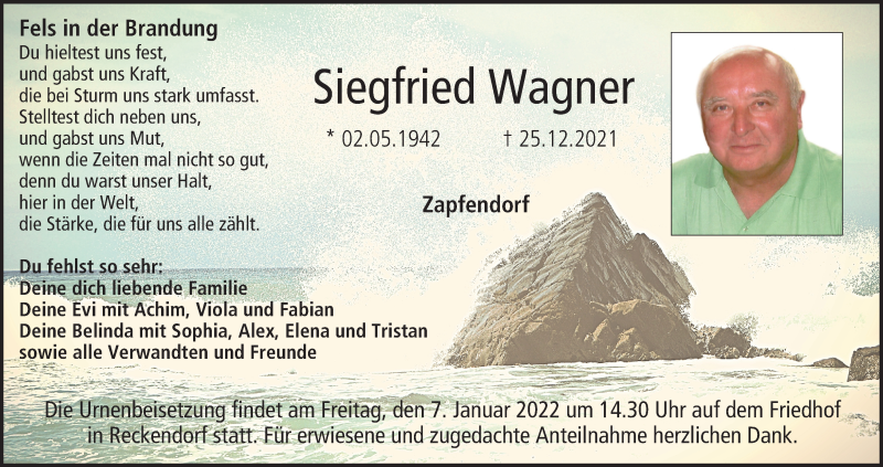  Traueranzeige für Siegfried Wagner vom 04.01.2022 aus MGO
