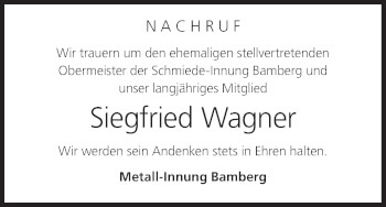 Anzeige von Siegfried Wagner von MGO