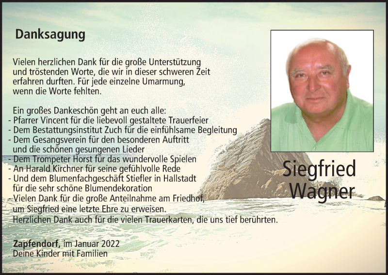  Traueranzeige für Siegfried Wagner vom 15.01.2022 aus MGO