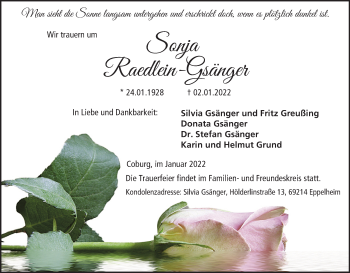 Anzeige von Sonja Raedlein-Gsänger von MGO