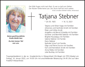 Anzeige von Tatjana Stebner von MGO