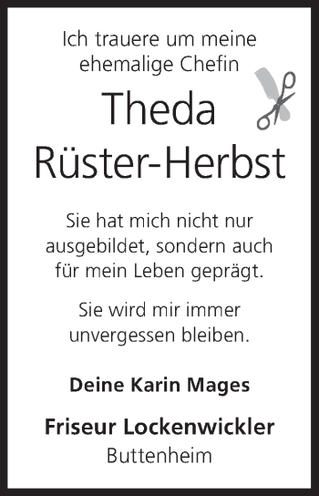 Anzeige von Theda Rüster-Herbst von MGO