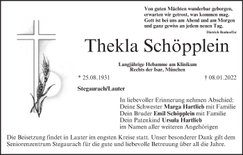 Anzeige von Thekla Schöpplein von MGO