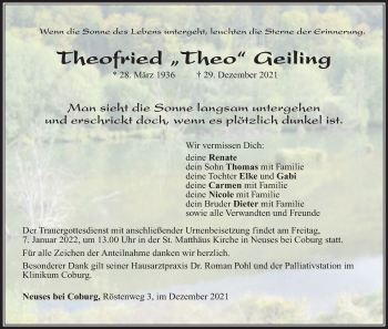 Anzeige von Theofried Geiling von MGO