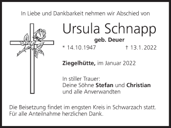 Anzeige von Ursula Schnapp von MGO