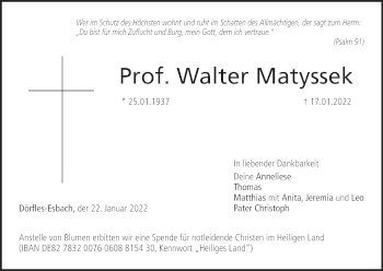 Anzeige von Walter Matyssek von MGO