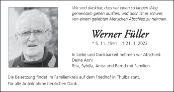 Anzeige von Werner Füller von MGO