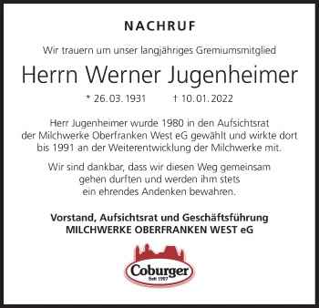 Anzeige von Werner Jugenheimer von MGO