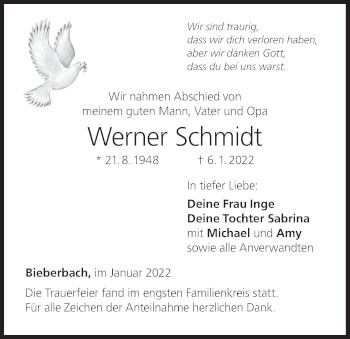 Anzeige von Werner Schmidt von MGO