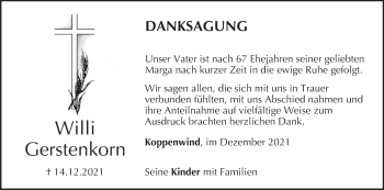 Anzeige von Willi Gerstenkorn von MGO