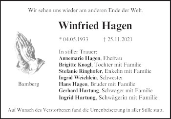 Anzeige von Winfried Hagen von MGO