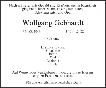 Anzeige von Wolfgang Gebhardt von MGO