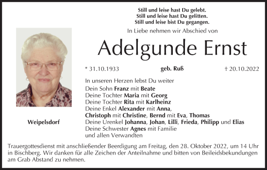 Anzeige von Adelgunde Ernst von MGO