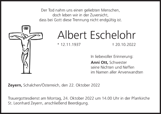 Anzeige von Albert Eschelohr von MGO