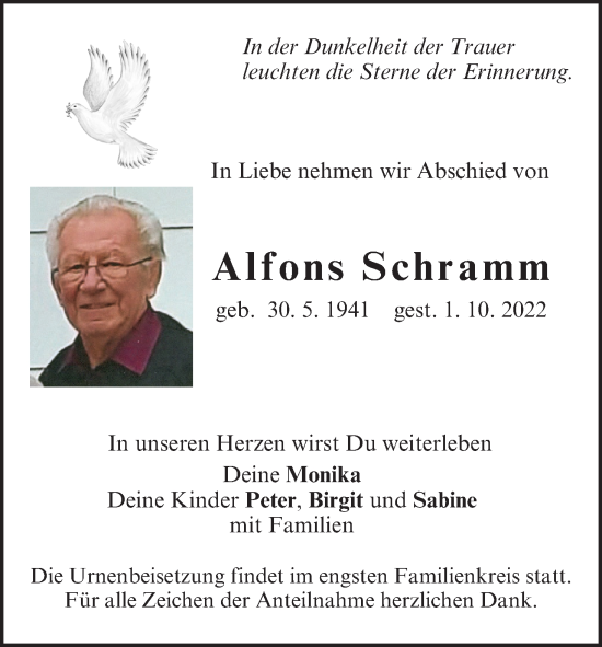 Anzeige von Alfons Schramm von MGO