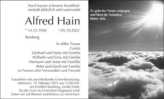 Anzeige von Alfred Hain von MGO