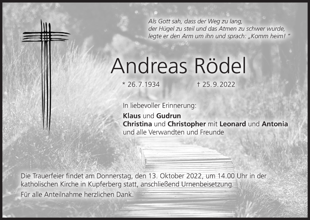  Traueranzeige für Andreas Rödel vom 08.10.2022 aus MGO