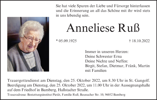 Anzeige von Anneliese Ruß von MGO