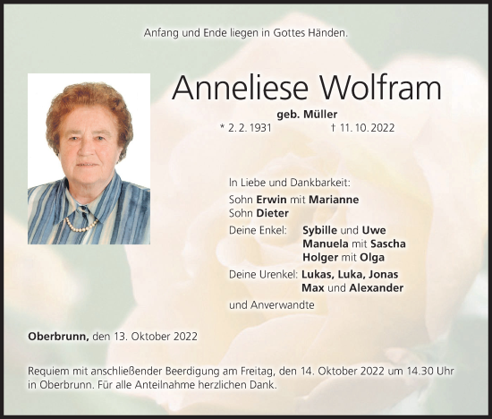 Anzeige von Anneliese Wolfram von MGO