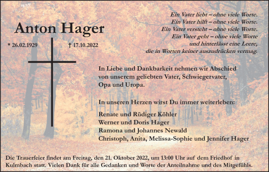 Anzeige von Anton Hager von MGO