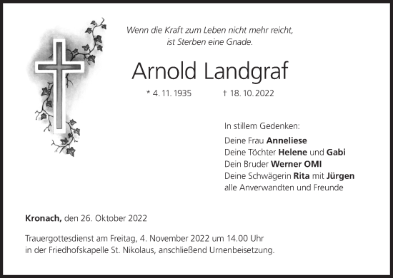 Anzeige von Arnold Landgraf von MGO