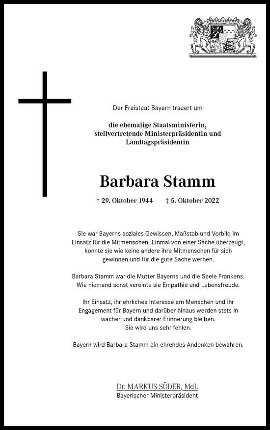 Anzeige von Barbara Stamm von MGO