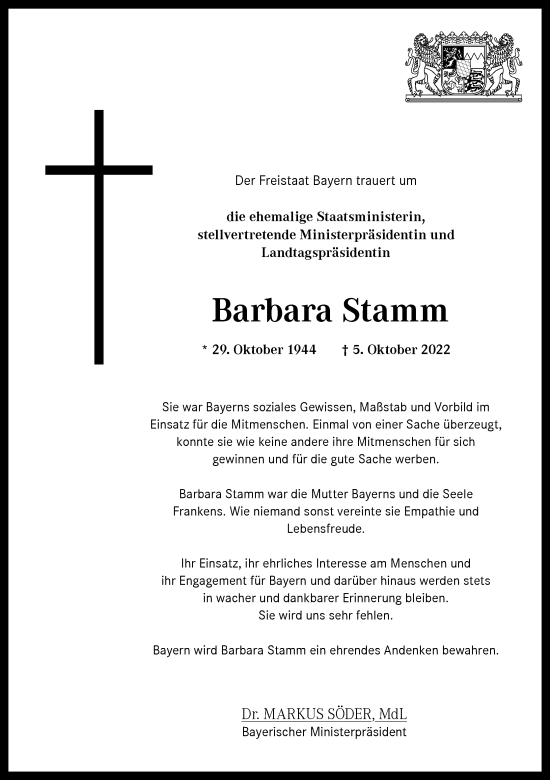 Anzeige von Barbara Stamm von MGO
