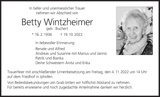 Anzeige von Betty Wintzheimer von MGO
