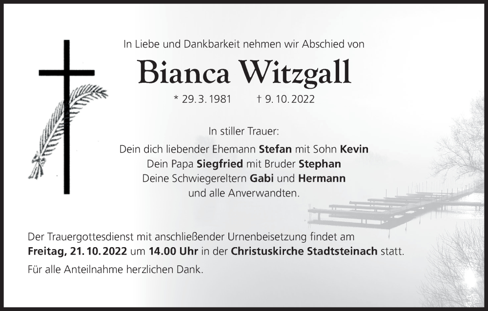  Traueranzeige für Bianca Witzgall vom 19.10.2022 aus MGO