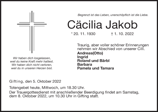 Anzeige von Cäcilia Jakob von MGO