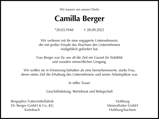 Anzeige von Camilla Berger von MGO