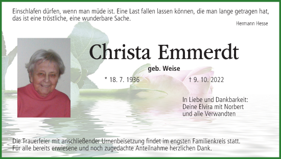 Anzeige von Christa Emmerdt von MGO