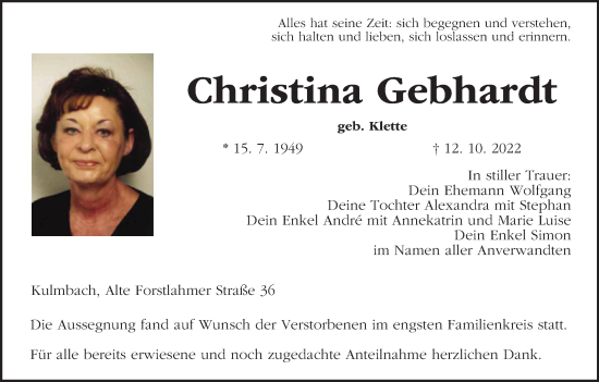 Anzeige von Christina Gebhardt von MGO