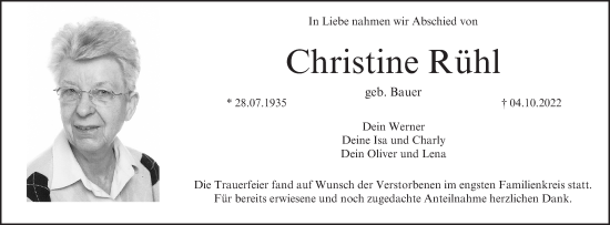 Anzeige von Christine Rühl von MGO
