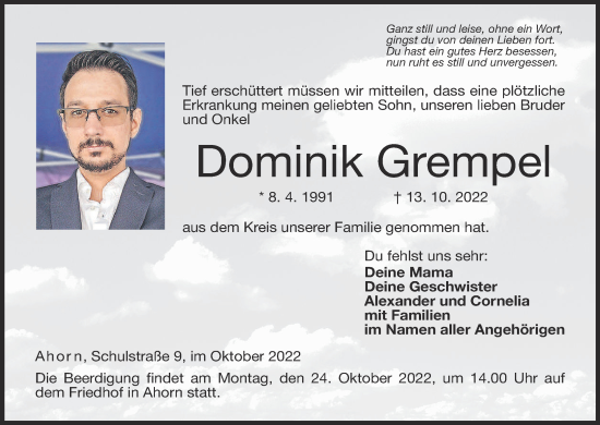 Anzeige von Dominik Grempel von MGO